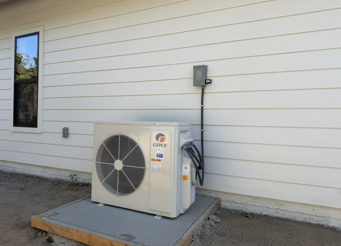 Gree outdoor mini split installation beside a home